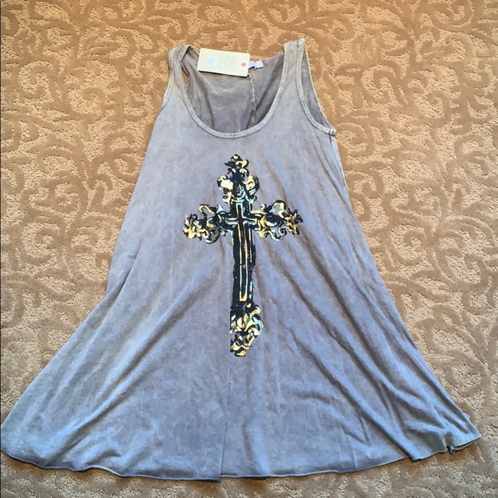 T party dress grey/tan with cross design, short
